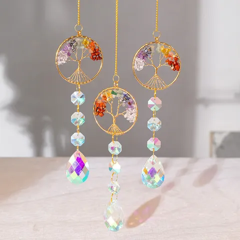 Natuurlijk Kristal Levensboom Zonnevanger Windgong Hangende Decoratie Venster Tuin Home Decor Rainbow Maker Auto Accessoire