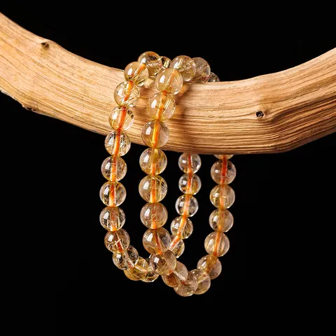 Natural Gold Rutilated Quartz Bracelet For Men Women Healing Crystal Beads Bracelet Golden Titanium Hair Quartz Stretch Bracelet Jewelry