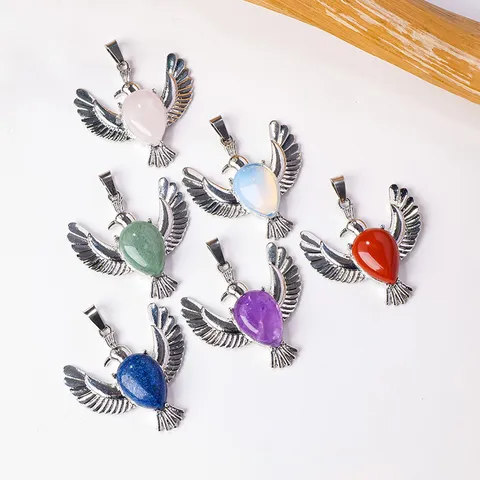 Natuurlijk Kristal Halfedelsteen Vredesduif Hanger Ketting Minimalistische Legering Ingelegd Waterdruppel Edelsteen Vogel Hanger Sieraden Cadeaus Voor Mannen Vrouwen