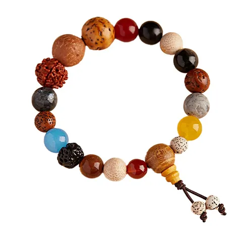 Pulsera de Cuentas de Dieciocho Semillas de Bodhi y Ágata Estilo Étnico Cuentas de Oración Budistas Brazalete Elástico Para Mujeres Hombres Joyería Regalo