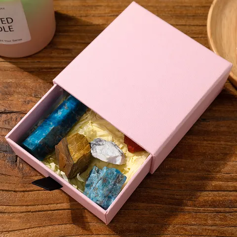 Natural Crystal Hexagonal Pillar Raw Stone Gift Set Healing Mineral Specimen Collection Home Office Desk Decoration Ornament Birthday Gift Box