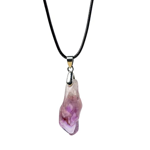 Natürlicher Amethyst Zitrin Kristall Rohstein Anhänger Halskette Für Damen Irregulärer Edelstein Geode Anhänger Schmuck Mit Lederkordel