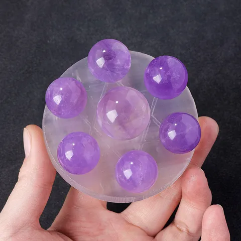 Natural Crystal Sphere Gypsum Seven Star Array Feng Shui Ornaments Clear Amethyst Rose Quartz Desktop Decor Healing Crystal Crafts
