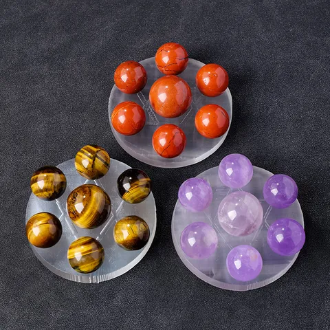 Natural Crystal Sphere Gypsum Seven Star Array Feng Shui Ornaments Clear Amethyst Rose Quartz Desktop Decor Healing Crystal Crafts