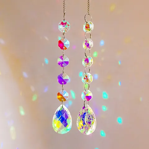 Natural Crystal Sun Catcher Window Pendant Hanging Ornament Rainbow Maker Faceted Prism Ball Ornament For Garden Home Decor