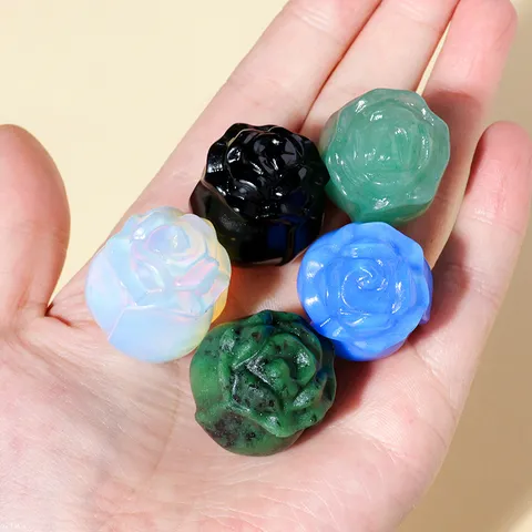 Scultura Rosa in Pietra Grezza di Cristallo Naturale Quarzo Rosa Ossidiana Aventurina Opale Fiore Ornamento Casa Regalo di San Valentino