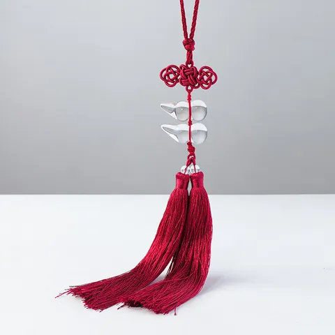 Traditional Chinese Natural Crystal Ball Gourd Hanging Ornament Handwoven Tassel Knot Car Rearview Mirror Pendant Home Decorative Blessings Accessory