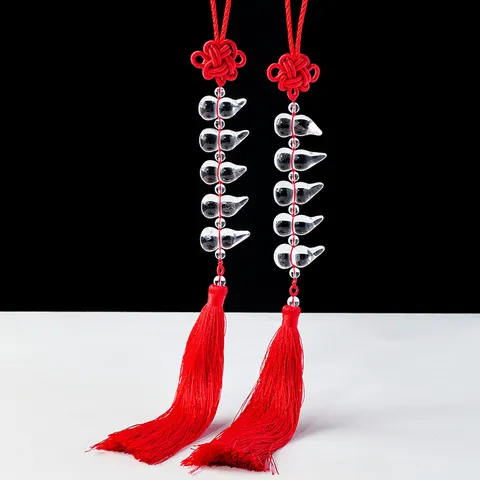 Traditional Chinese Natural Crystal Ball Gourd Hanging Ornament Handwoven Tassel Knot Car Rearview Mirror Pendant Home Decorative Blessings Accessory