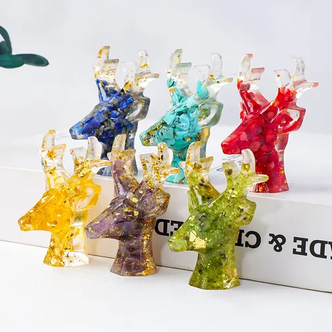 Kristallschotter Epoxidharz Elch Rentier Ornament Mit Goldfolie Desktop Dekor Schmuck Aufbewahrung Rentier Statuette Weihnachten Haus Deko