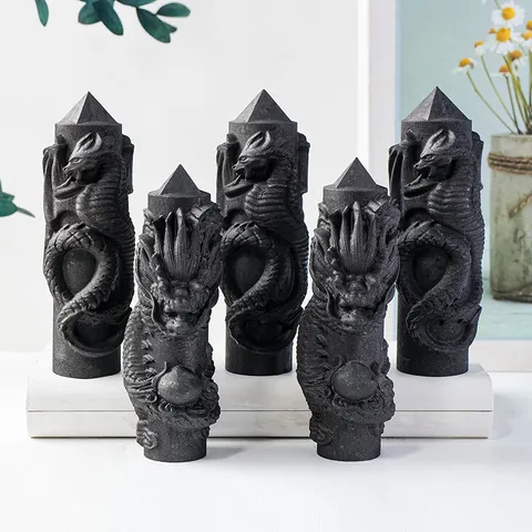 Cristallo Naturale Shungite Drago Intagliato Colonna Ornamento Mitologico Totem Pilastro Statuina Scrivania Casa Ufficio Decorativo Pietra Artigianato