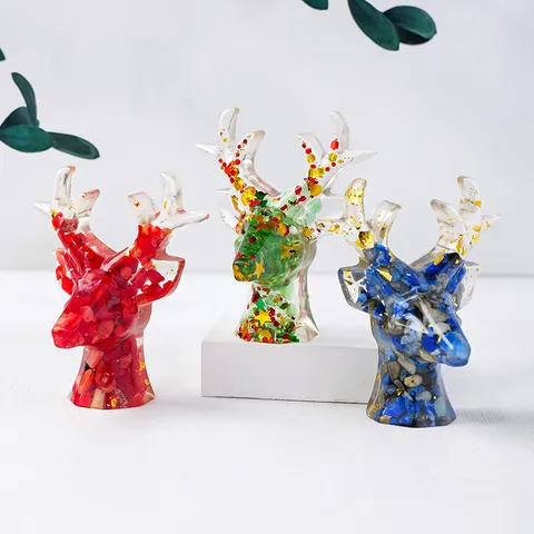 Kristallschotter Epoxidharz Elch Rentier Ornament Mit Goldfolie Desktop Dekor Schmuck Aufbewahrung Rentier Statuette Weihnachten Haus Deko