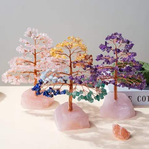 Natürlicher Kristall Geldbaum Ornament Amethyst Rosenquarz Citrin Reichtumsbaum Mit Cluster Basis Für Tischdeko Büro Wohnzimmer Schreibtisch Handgefertigt Heilsteine Glücksbaum