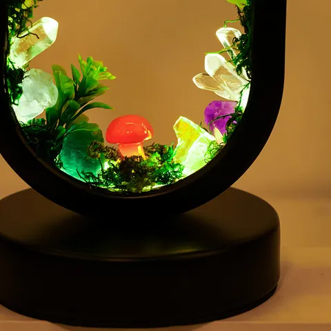 Natural Crystal Raw Stone Oval Forest Mushroom Night Light Bedside Atmosphere Lamp Desktop Ornament Home Decoration