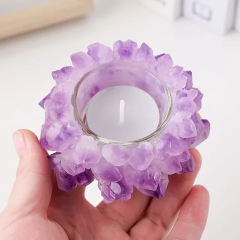 Natürlicher Amethyst Cluster Kerzenhalter Lila Roher Kristall Druzy Blume Kerze Tasse Glas Haus Dekor Weihnachten Deko Tisch Ornament