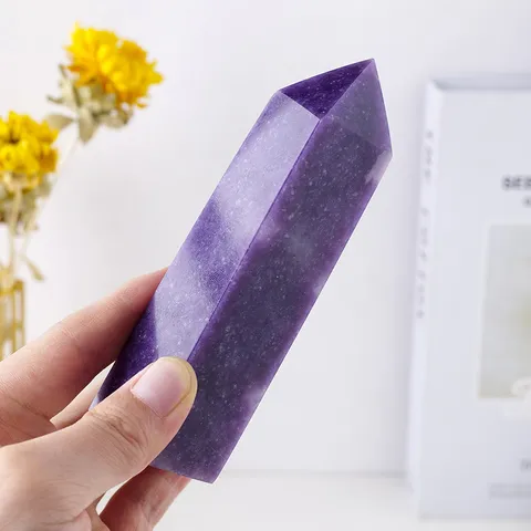 Natural Purple Mica Crystal Column Single Point Polished Four-Sided Obelisk Wand For Home Decor Feng Shui Healing Stone
