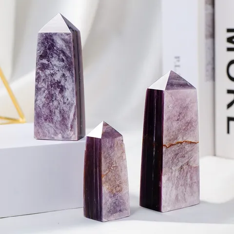 Natural Lepidolite Crystal Point Obelisk Healing Stone Polished Purple Quartz Pillar Home Office Decoration Energy Gemstone Mineral