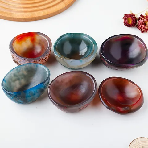 Natürliche Achat Kristall Schale Bunte Geode Quarz Edelstein Reinigung Aschenbecher Für Feng Shui Heilung Zuhause Büro Dekor