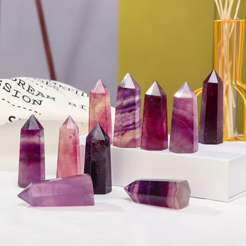 Natural Purple Fluorite Crystal Column Hand Polished Hexagonal Single Point Obelisk Quartz Pillar For Desk Home Decor