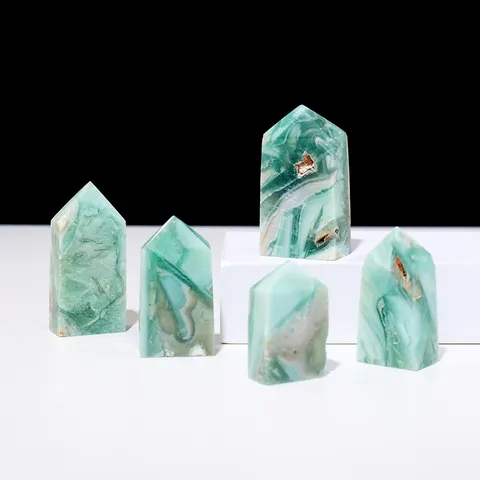 Natural Green Crystal Pillar Point Geode Quartz Mineral Stone Home Office Desk Decorative Obelisk Wand Ornament Gift