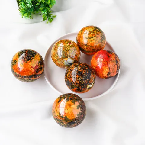 Natural Golden Stone Crystal Sphere Feng Shui Ball Realgar Stone Ornament Polished Home Decor Desk Display Office Decoration