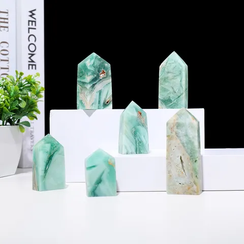 Natural Green Crystal Pillar Point Geode Quartz Mineral Stone Home Office Desk Decorative Obelisk Wand Ornament Gift