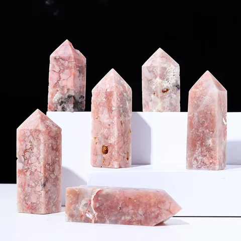 Natürliche Rosa Achat Kristall Geode Säule Spitze Sechseckiges Prisma Hand Poliert Quarz Mineral Proben Desktop Büro Dekor Haus Heilstein Ornament