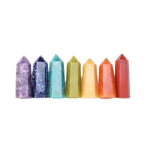 Natural Crystal Agate Jade Hexagonal Single Point Pillar Set Chakra Healing Stones Yoga Meditation Home Decor Gemstone Gift Box