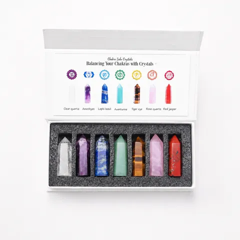 Natural Crystal Agate Jade Hexagonal Single Point Pillar Set Chakra Healing Stones Yoga Meditation Home Decor Gemstone Gift Box