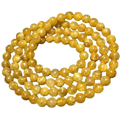 Natural Brazilian Rutilated Quartz Beaded Bracelet Multi-Layer Necklace Round Bead Jewelry Accessory For Men Women