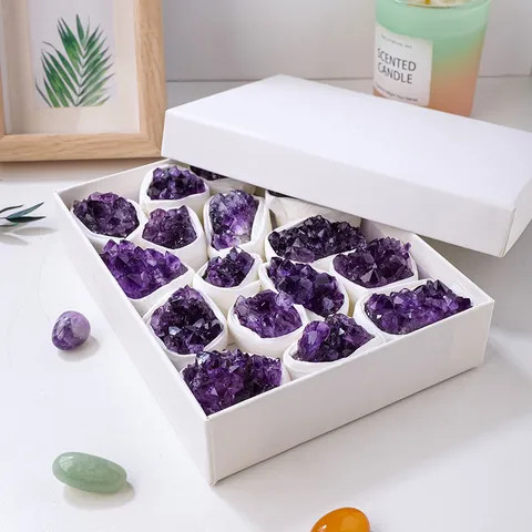 Natuurlijke Braziliaanse Amethist Kristal Cluster Ruwe Steen Mineraal Specimen Geschenkdoos Paars Amethist Geode Ornament Home Office Decoratie Kristal Ambacht Groothandel