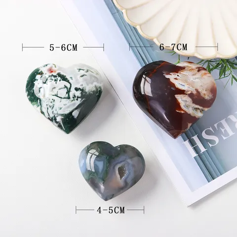 Natural Moss Agate Heart Shaped Polished Crystal Healing Energy Stone For Home Decor Handheld Meditation Stone Ornament