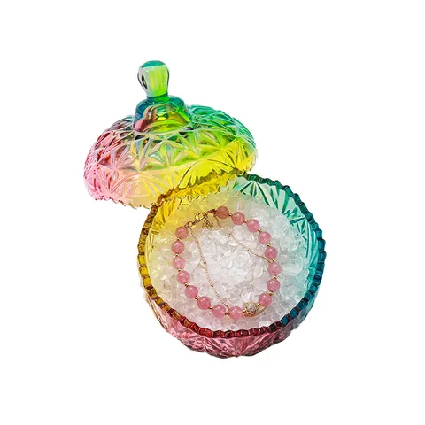 Natürliches Kristall Reinigungsschalen-Set Mit Glas Bonbonglas Für Schmuckaufbewahrung Heilsteine Behälter Regenbogen Geprägte Glasbox Mit Deckel