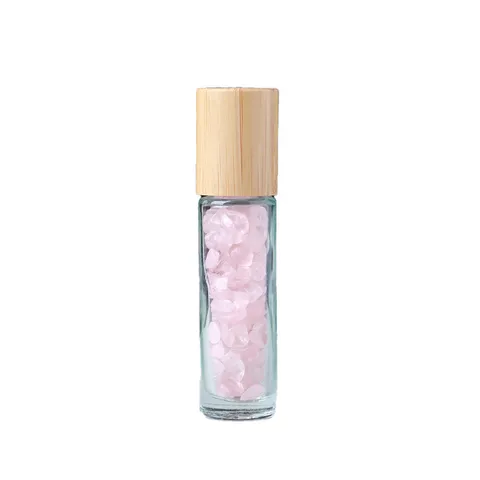 Bottiglia a Sfera in Vetro Con Coperchio in Bambù e Ghiaia di Pietra di Cristallo Naturale Quarzo Rosa Ametista Bottiglia di Olio Essenziale Ricaricabile