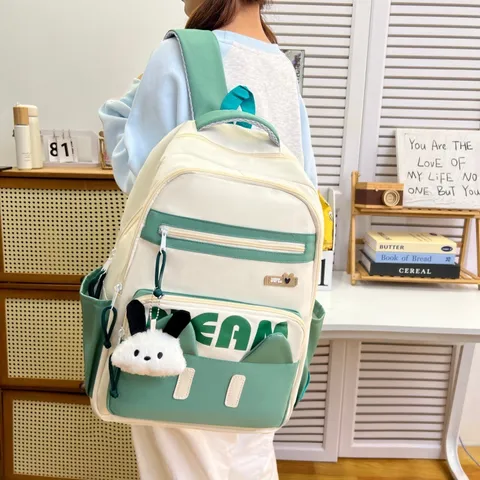 Women Casual Nylon Backpack Japanese Ins Style Cute Cat Ear School Bag Large Capacity Student Bookbag Daypack