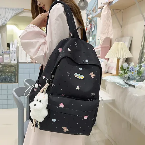 Girls Cute Cartoon Bear Print School Backpack Casual Large Capacity Travel Bookbag Teenager Student Daypack