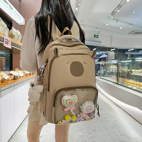 Transparent Pocket School Backpack For Teen Girls Students Cute Casual Large Capacity Bookbag Student Campus Bag