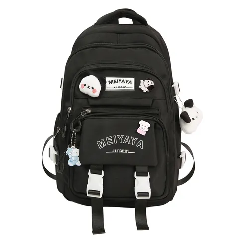 Casual Nylon Backpack Large Capacity School Bag Travel Computer Rucksack With Cute Pendant For Women Men Students