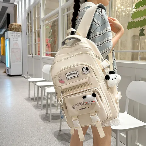 Casual Nylon Backpack Large Capacity School Bag Travel Computer Rucksack With Cute Pendant For Women Men Students