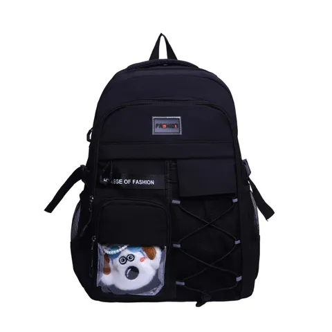 Large Capacity Nylon Backpack School Bag For Students Casual Travel Daypack With Multiple Pockets And Transparent Pocket