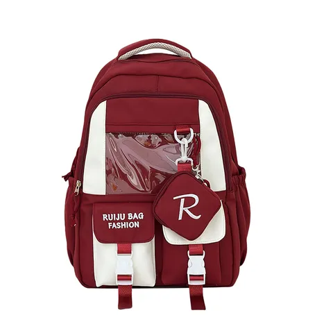 Large Capacity Casual School Backpack For Girls Student Bookbag With Transparent Window And Cute Pendants