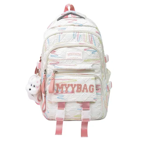 Large Capacity Student School Backpack Set Waterproof Nylon Casual Daypack With Cute Pendant For Teenagers Girls