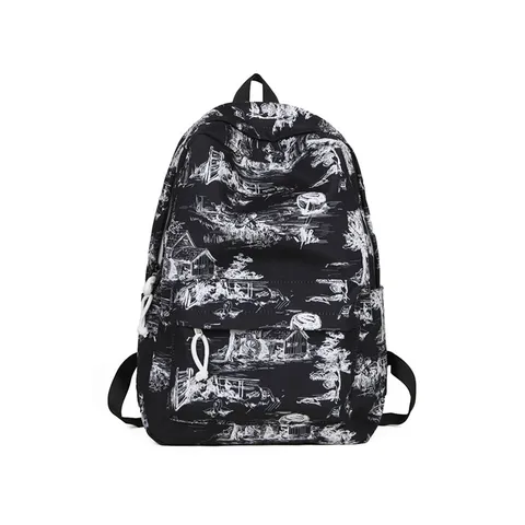 Vintage Landscape Print Nylon Backpack For Students Casual Large Capacity School Bag Unisex Fashion Daypack Bag