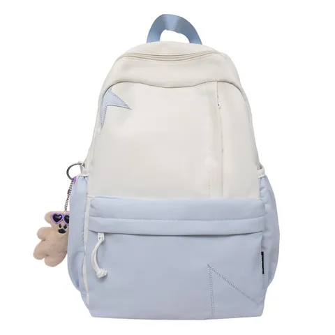 Large Capacity Casual Nylon Backpack With Color Block Design And Star Accent Student School Bag Travel Daypack For Women