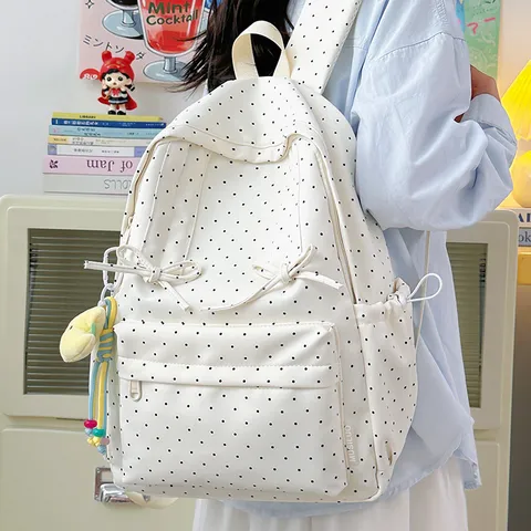 Japanese INS Style Polka Dot Nylon Backpack Cute Casual School Bag Large Capacity Nylon Bookbag For Women Girls