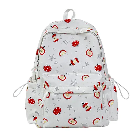 Casual Cute Cartoon Apple Printed Nylon Backpack Harajuku Japanese Style Versatile School Bag For Women College Students