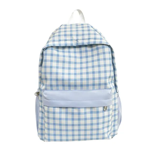 Casual Nylon Plaid Backpack For Women Students Large Capacity Japanese Style School Bag