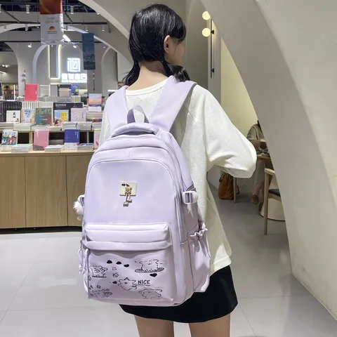 Casual Nylon Backpack For Women Teen Girls School Bookbag Lightweight Travel Daypack Cute Bear Print Casual Backpack