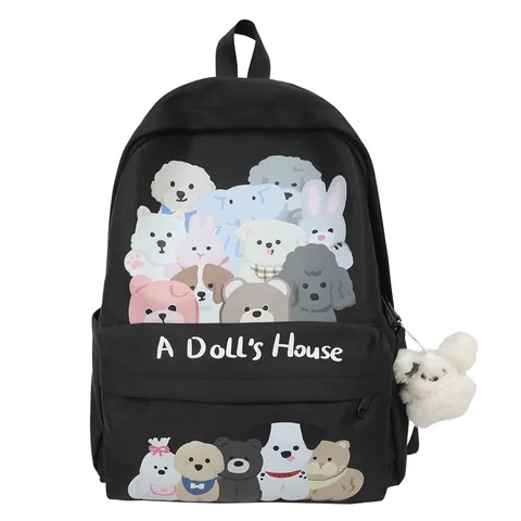Cute Cartoon Animal Printed Nylon Casual Backpack Large Capacity School Bookbag For Students Daily Travel Daypack