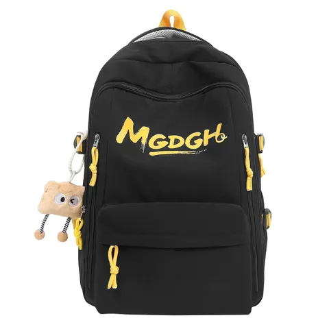 Casual Nylon Backpack For Women Men Large Capacity School Bookbag With Letter Print And Optional Pendant
