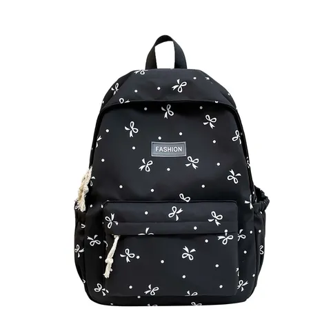 Sac à dos décontracté en nylon pour femmes grande capacité sac d école joli nœud imprimé ordinateur portable voyage sac